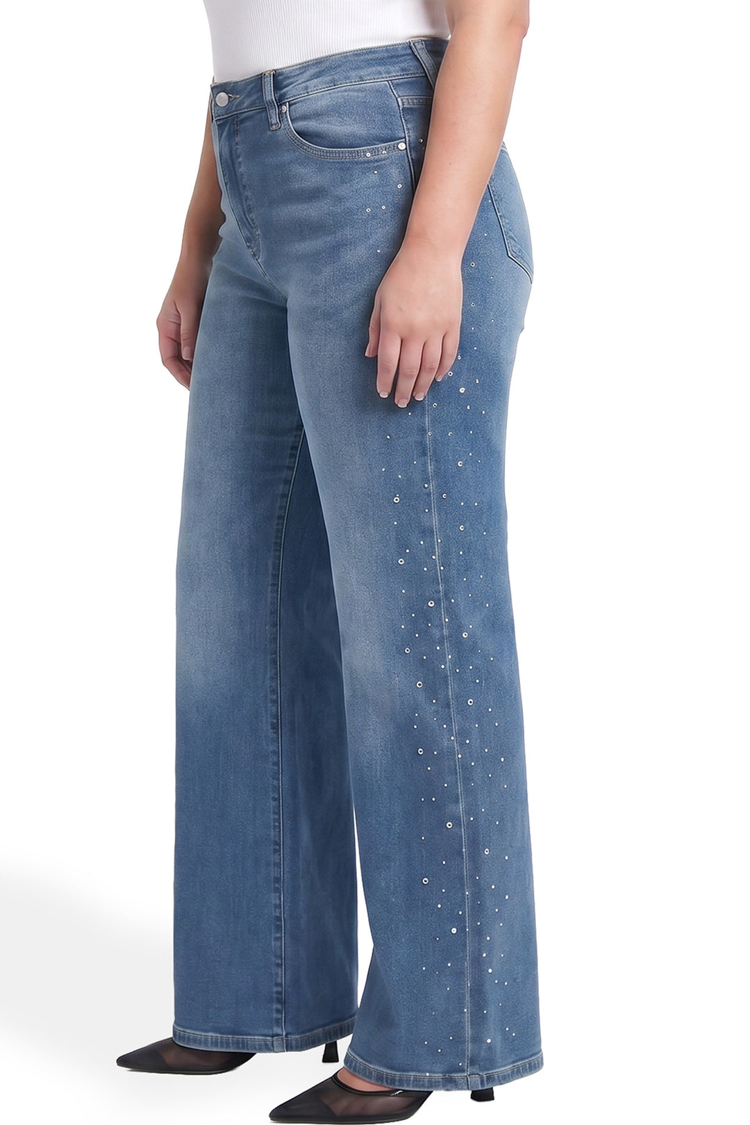 Plus Chloe High Rise Wide Leg Jeans with Rhinestones
