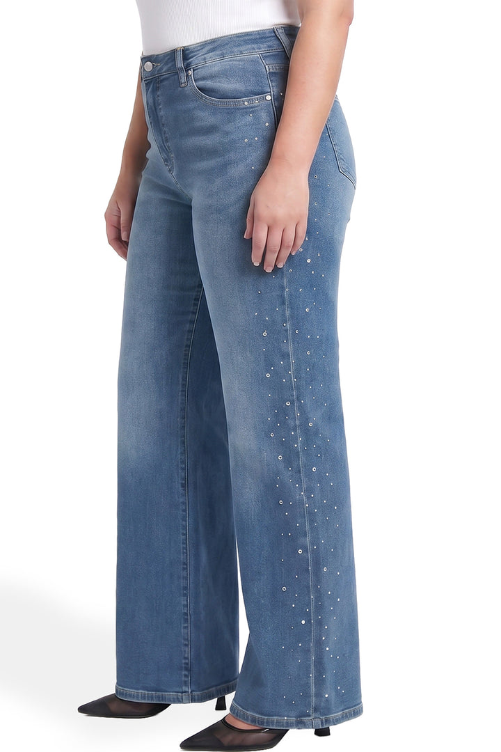 Plus Chloe High Rise Wide Leg Jeans with Rhinestones