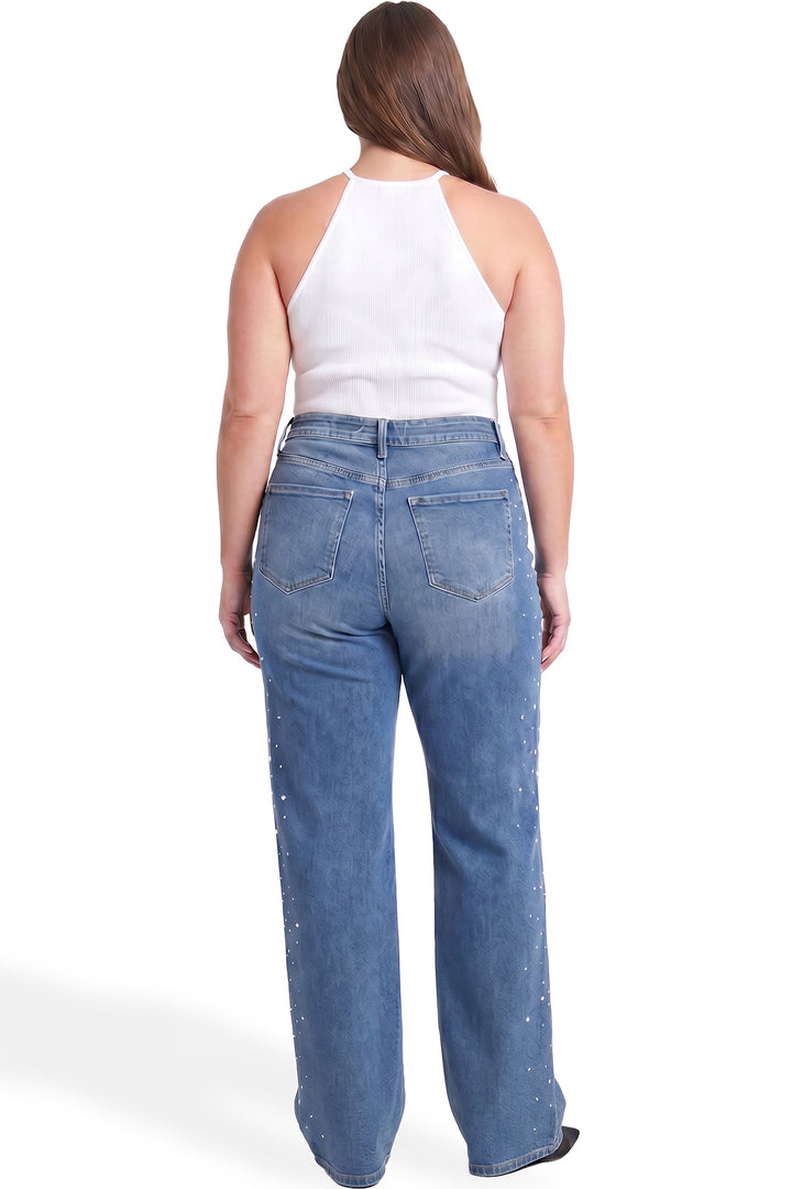 Plus Chloe High Rise Wide Leg Jeans with Rhinestones