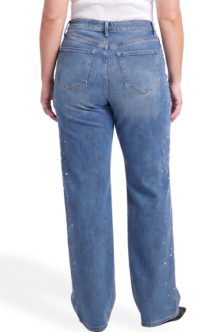 Plus Chloe High Rise Wide Leg Jeans with Rhinestones