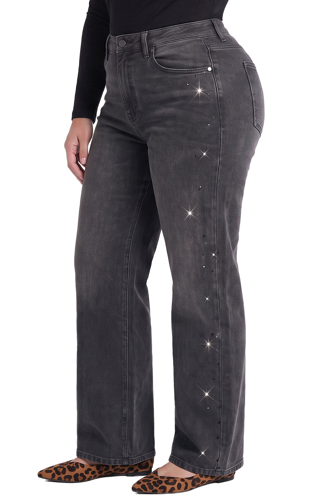 Plus Hailey Wide Leg Jeans with Rhinestones