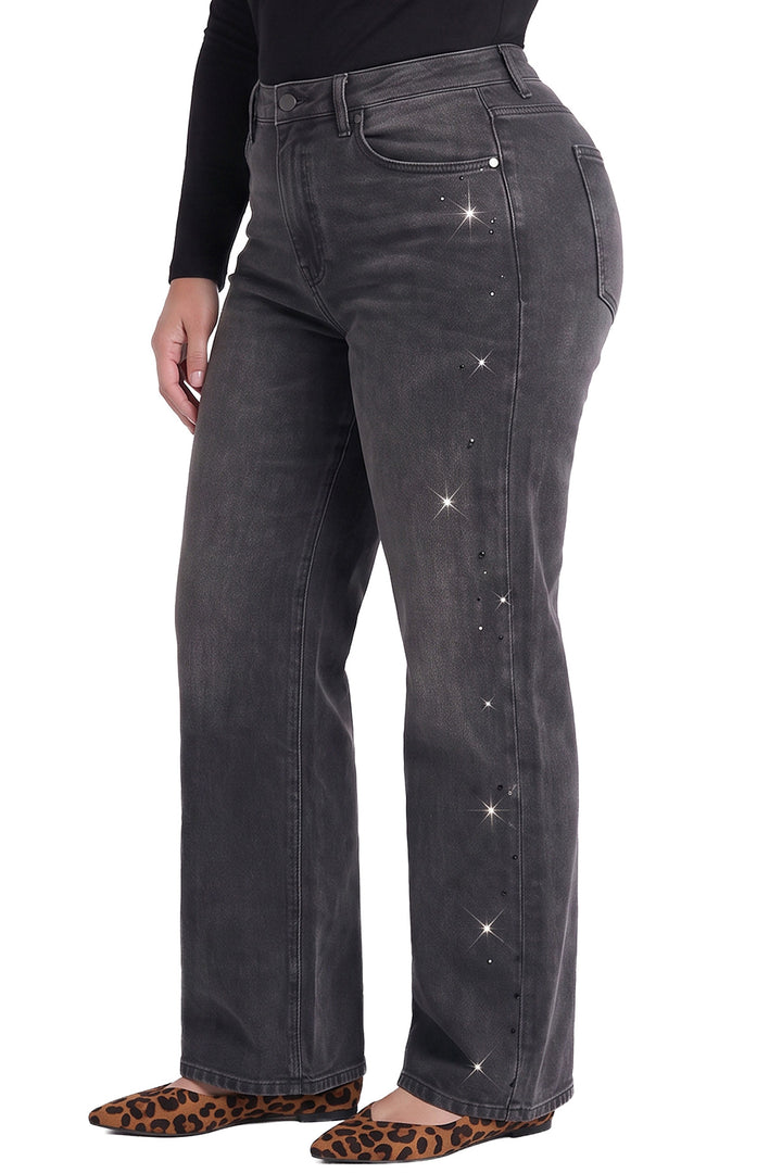 Plus Hailey Wide Leg Jeans with Rhinestones