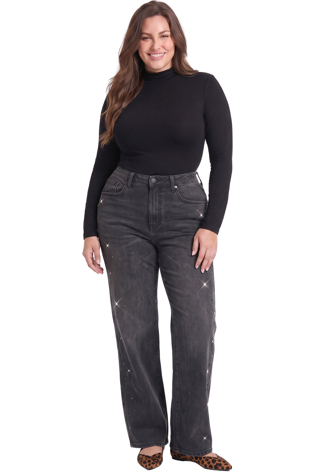Plus Hailey Wide Leg Jeans with Rhinestones