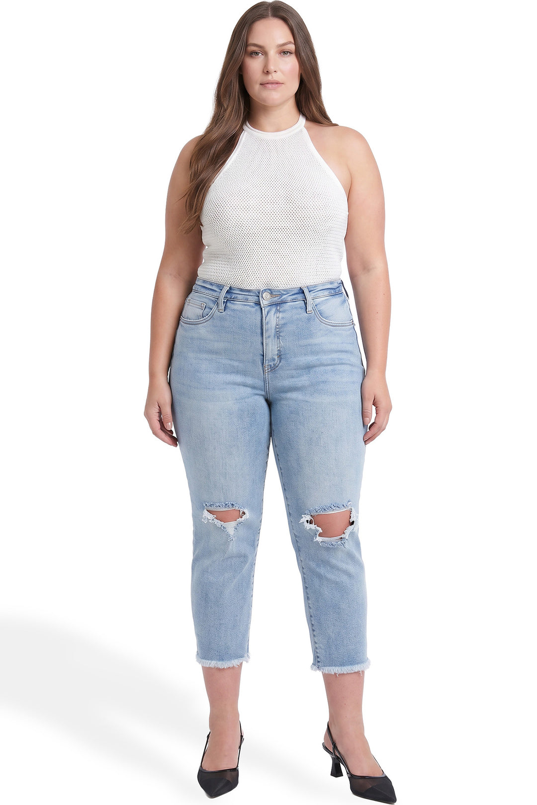 Plus Chloe High Rise Wide Leg Cropped Frayed Jeans