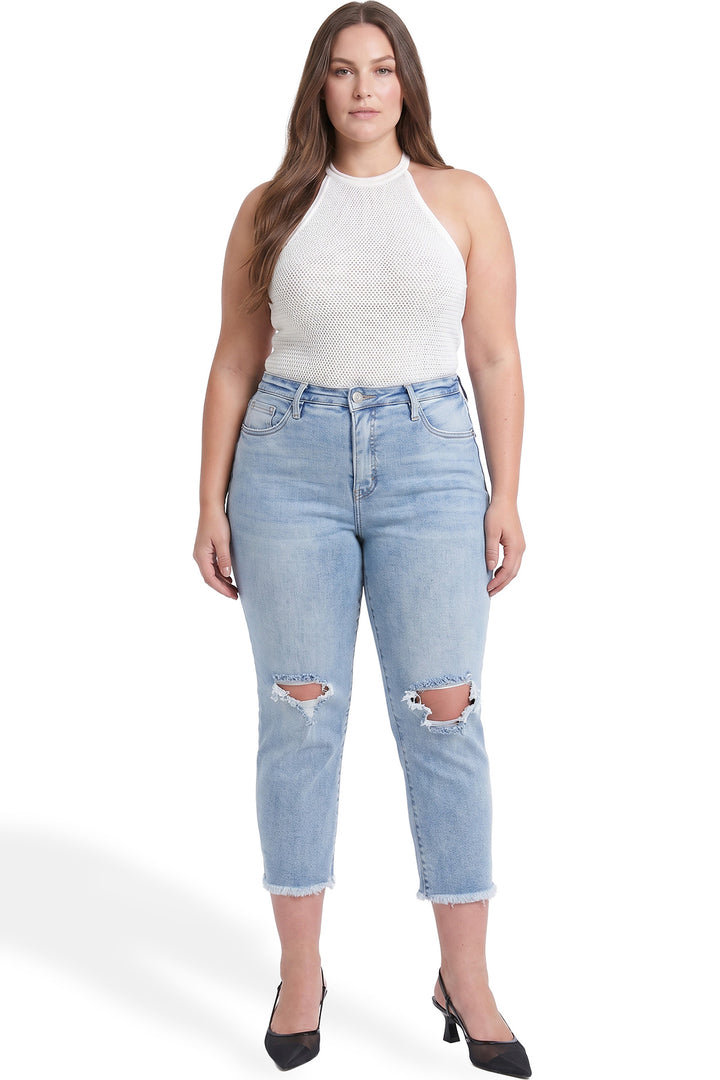 Plus Chloe High Rise Wide Leg Cropped Frayed Jeans