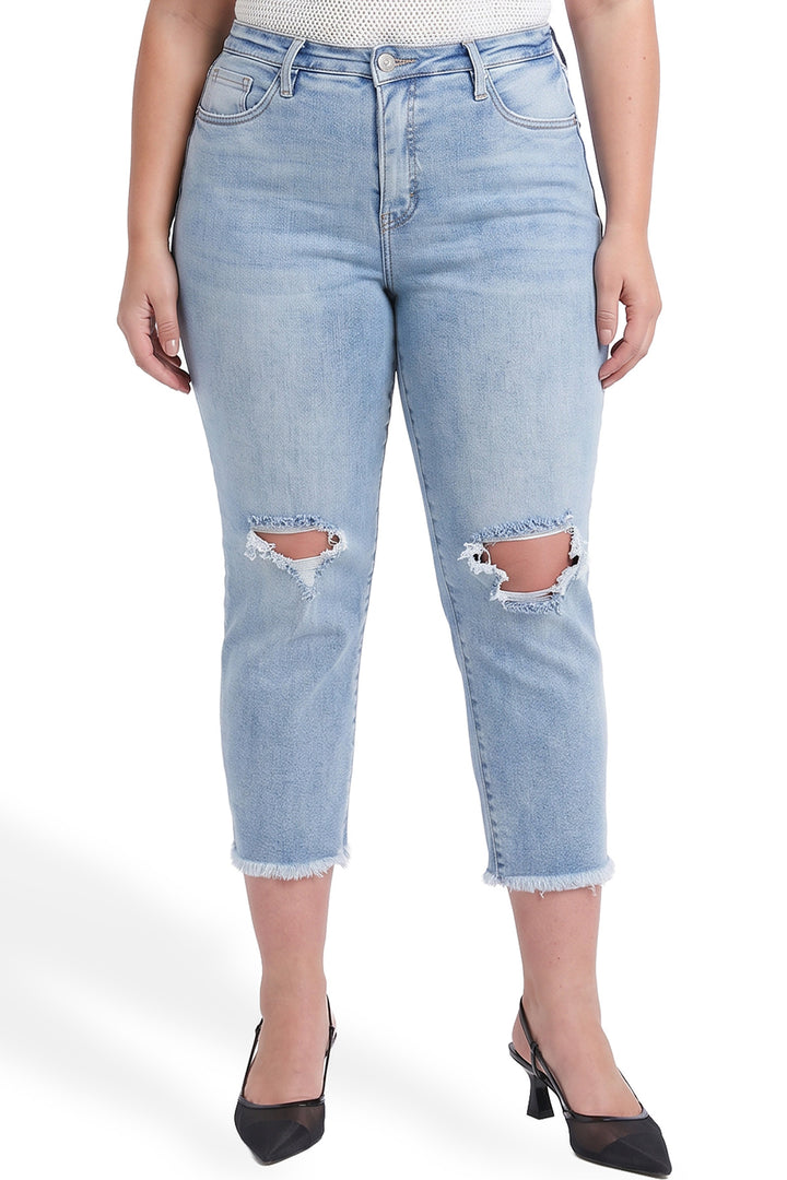 Plus Chloe High Rise Wide Leg Cropped Frayed Jeans