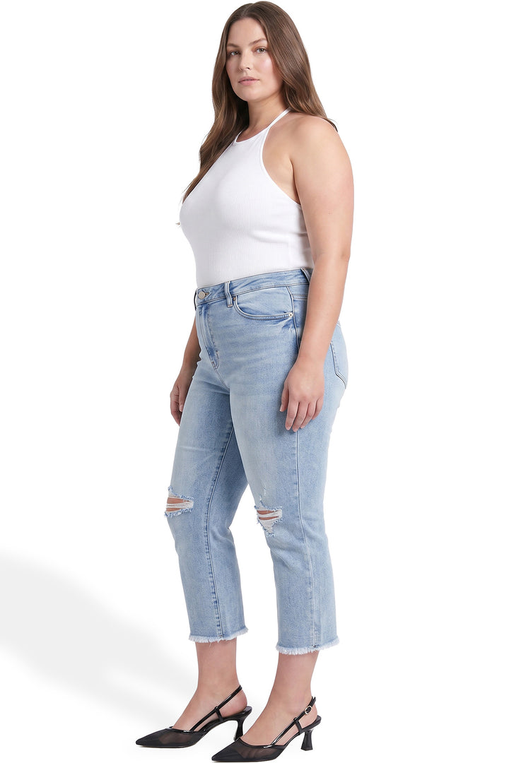 Plus Chloe High Rise Wide Leg Cropped Frayed Jeans