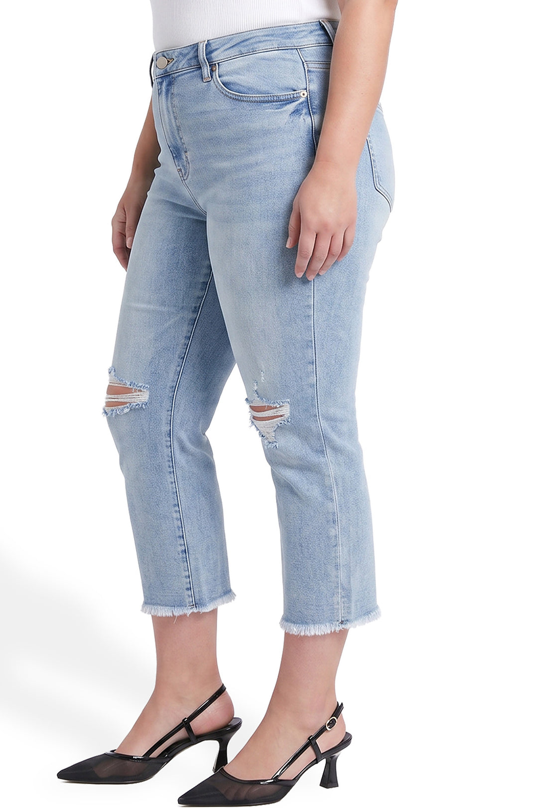 Plus Chloe High Rise Wide Leg Cropped Frayed Jeans