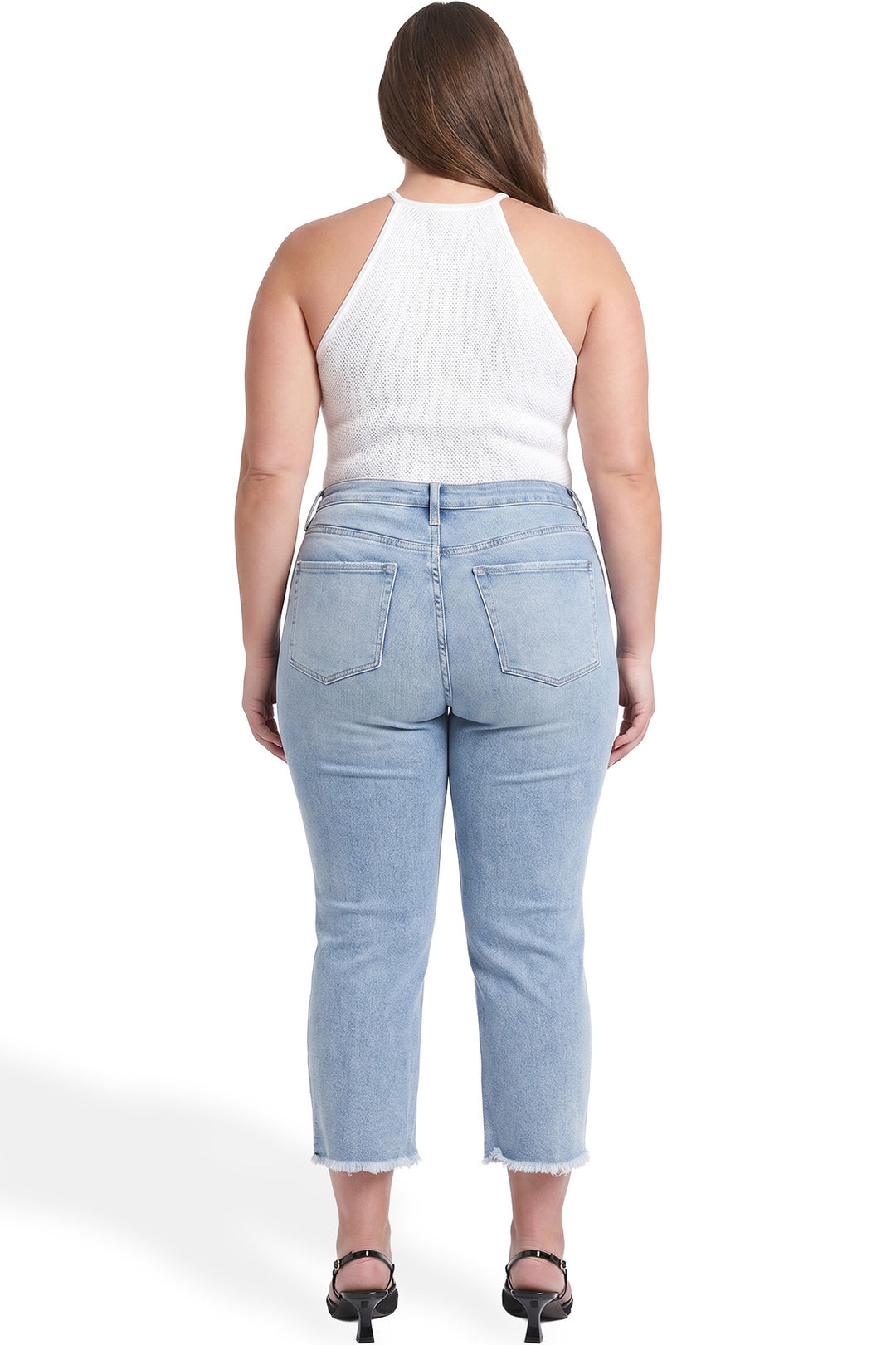 Plus Chloe High Rise Wide Leg Cropped Frayed Jeans