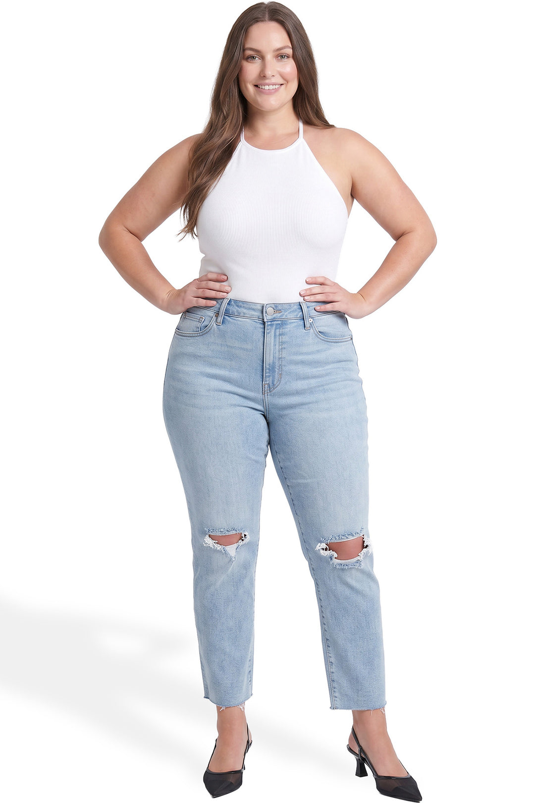 Plus Chloe High Rise Wide Leg Cropped Frayed Jeans