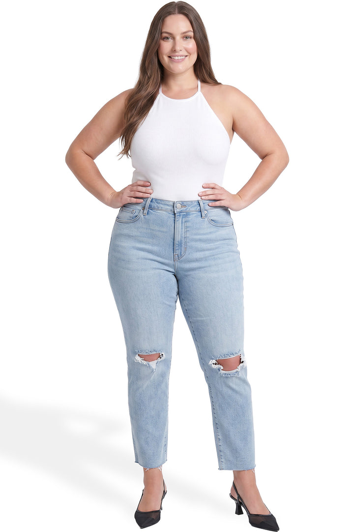 Plus Chloe High Rise Wide Leg Cropped Frayed Jeans