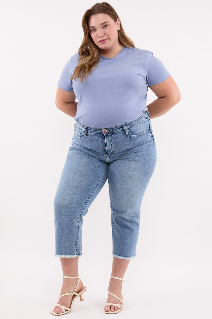 Plus Chloe High Rise Wide Leg Cropped Frayed Jeans-ZP202073
