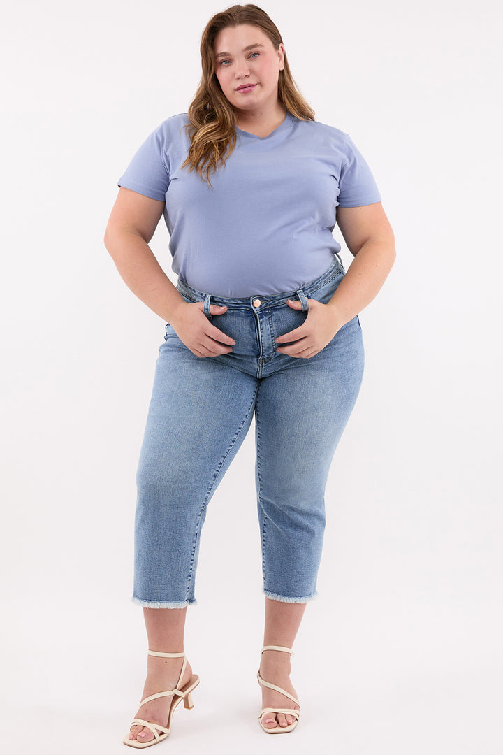 Plus Chloe High Rise Wide Leg Cropped Frayed Jeans-ZP202073