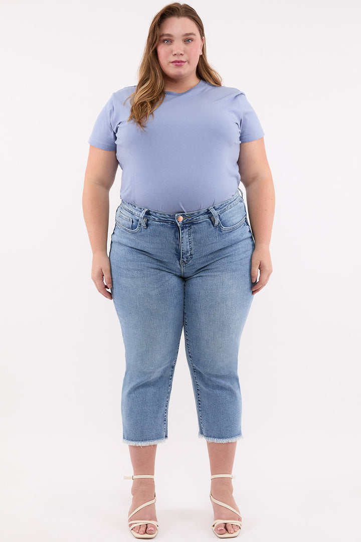Plus Chloe High Rise Wide Leg Cropped Frayed Jeans-ZP202073