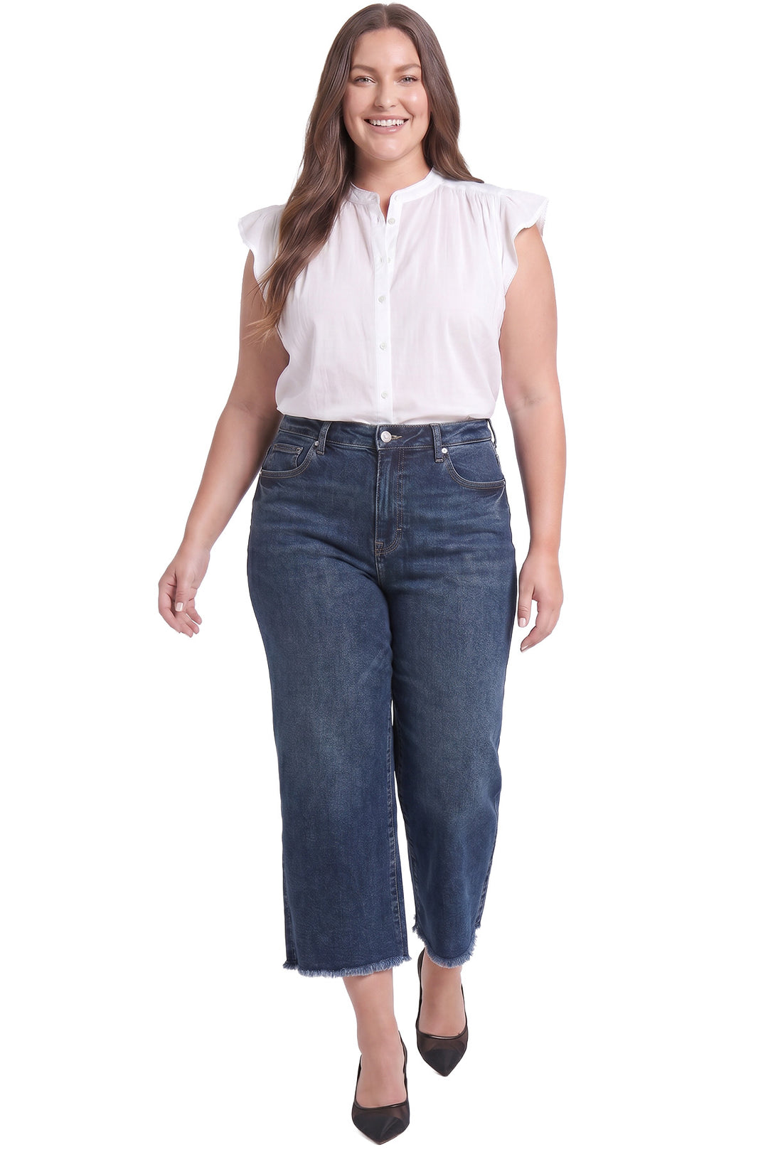 Plus Chloe High Rise Wide Leg Cropped Frayed Jeans