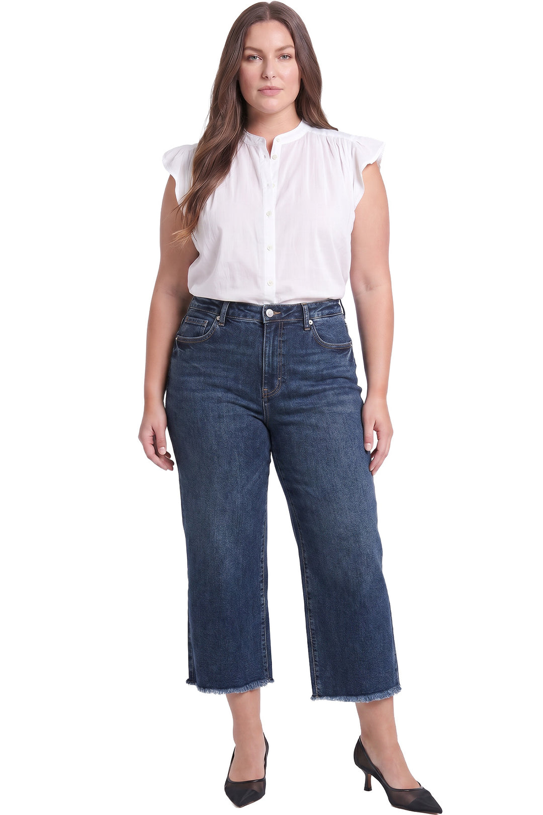 Plus Chloe High Rise Wide Leg Cropped Frayed Jeans
