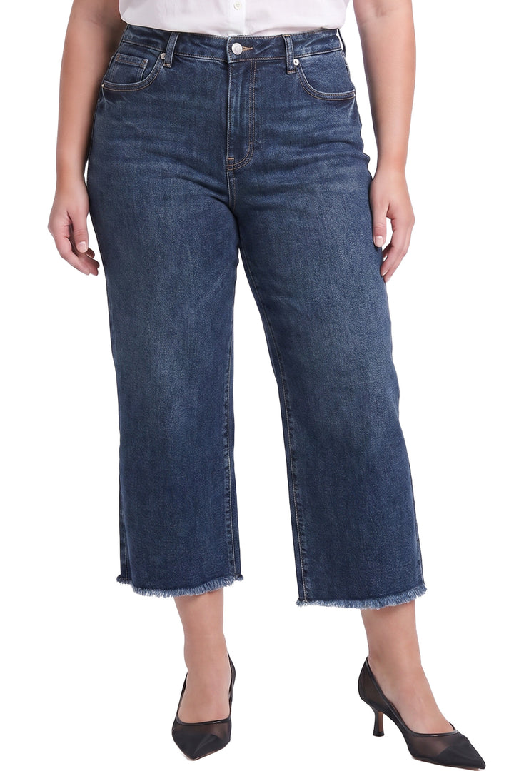 Plus Chloe High Rise Wide Leg Cropped Frayed Jeans