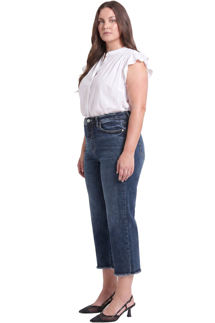 Plus Chloe High Rise Wide Leg Cropped Frayed Jeans