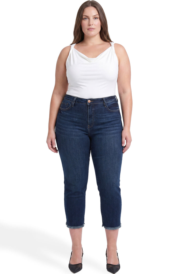 Plus Chloe High Rise Wide Leg Cropped Frayed Jeans