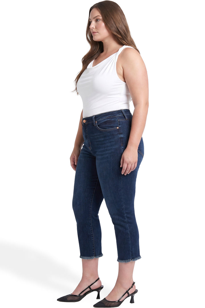 Plus Chloe High Rise Wide Leg Cropped Frayed Jeans