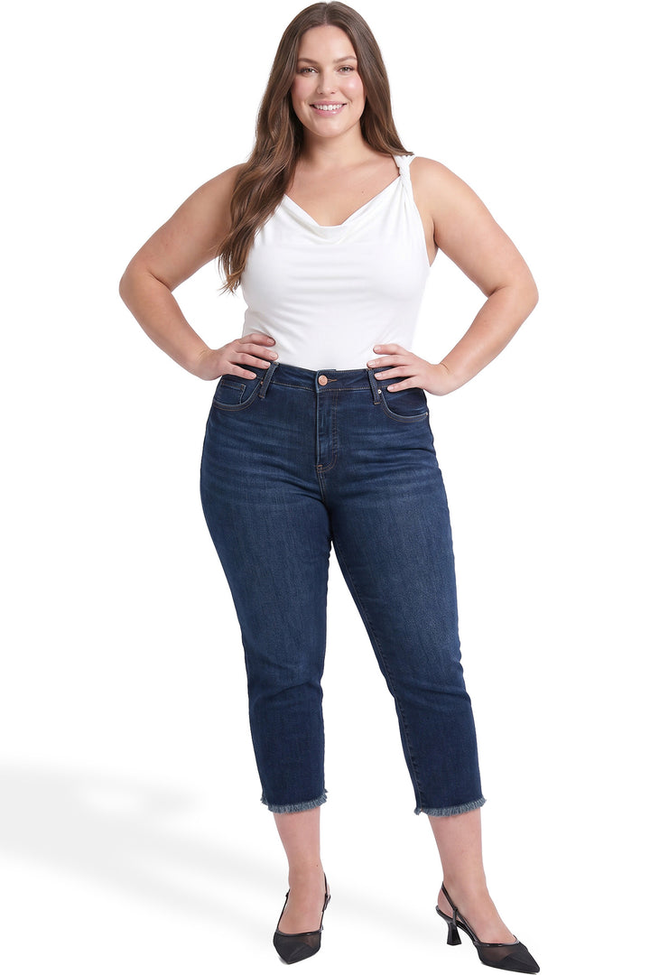 Plus Chloe High Rise Wide Leg Cropped Frayed Jeans