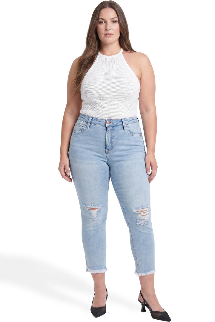Plus Dylan High Rise Slim Straight Crop Fray Jeans