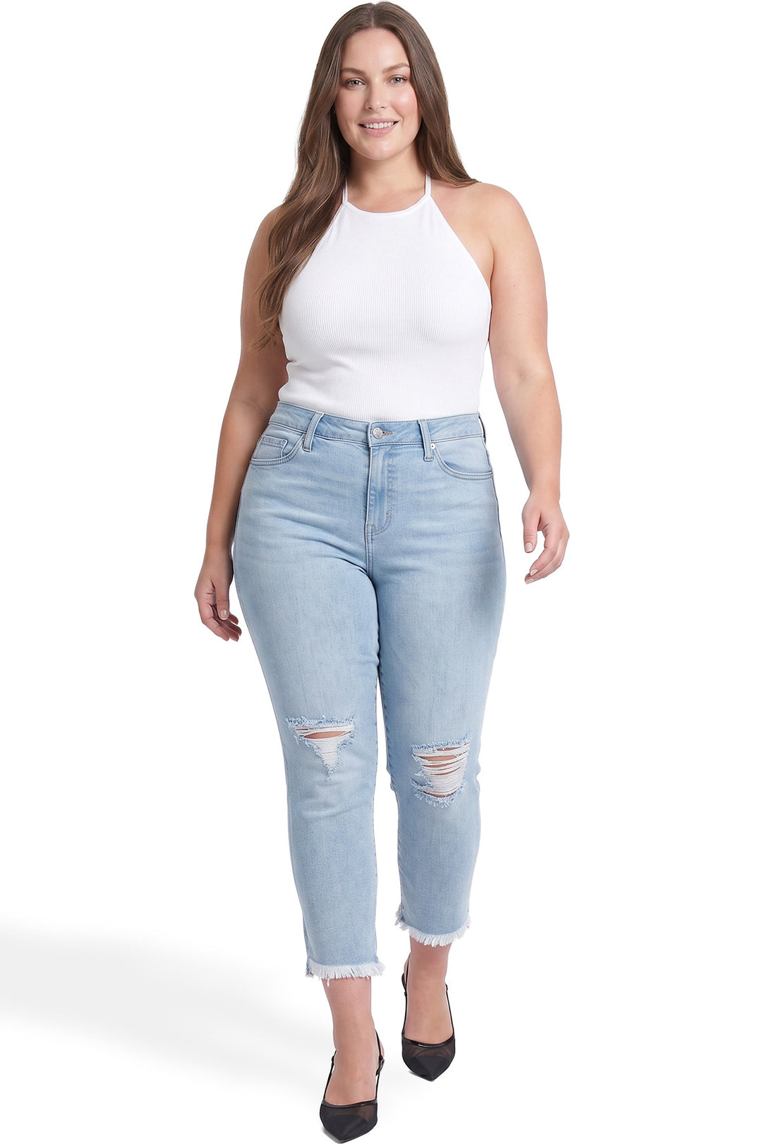Plus Dylan High Rise Slim Straight Crop Fray Jeans