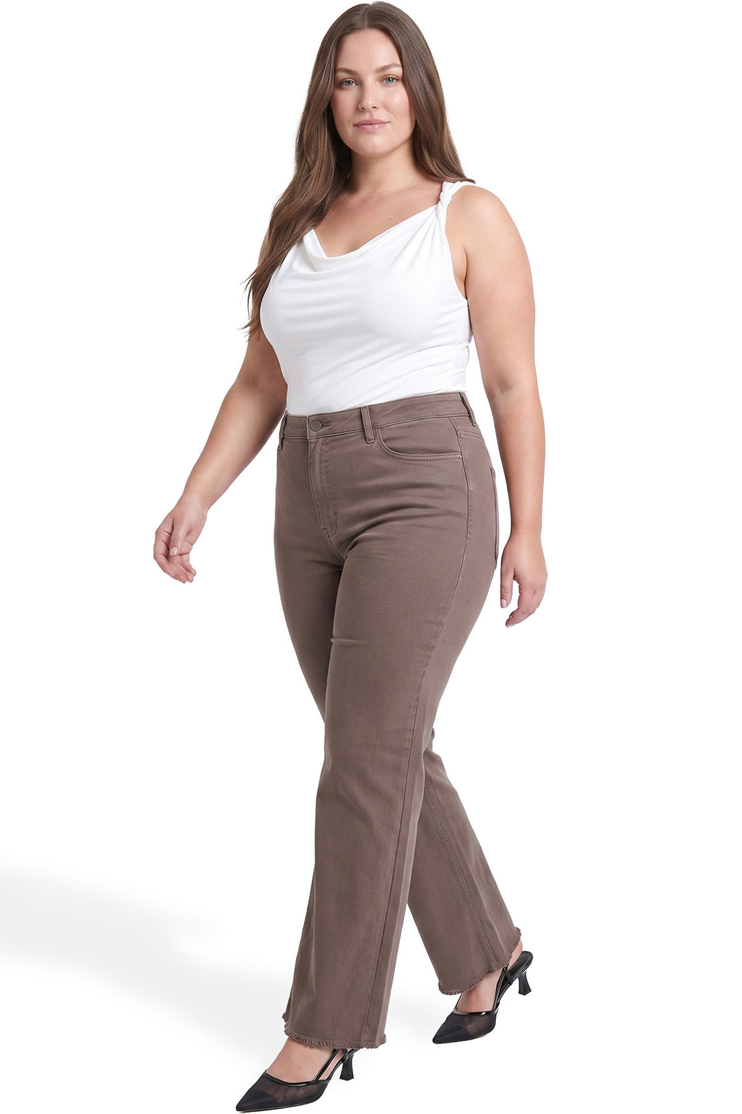 Plus Chloe High Rise  Frayed Wide Leg Pants