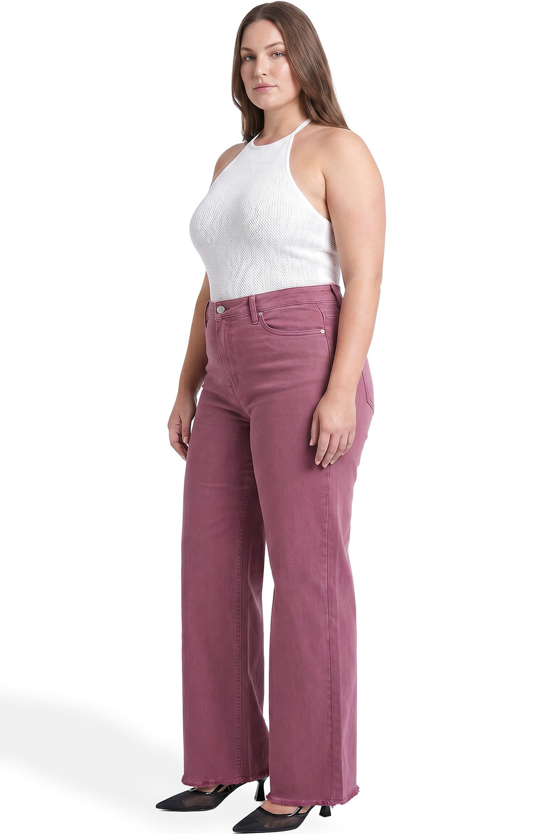 Plus Chloe High Rise Frayed Wide Leg Pants