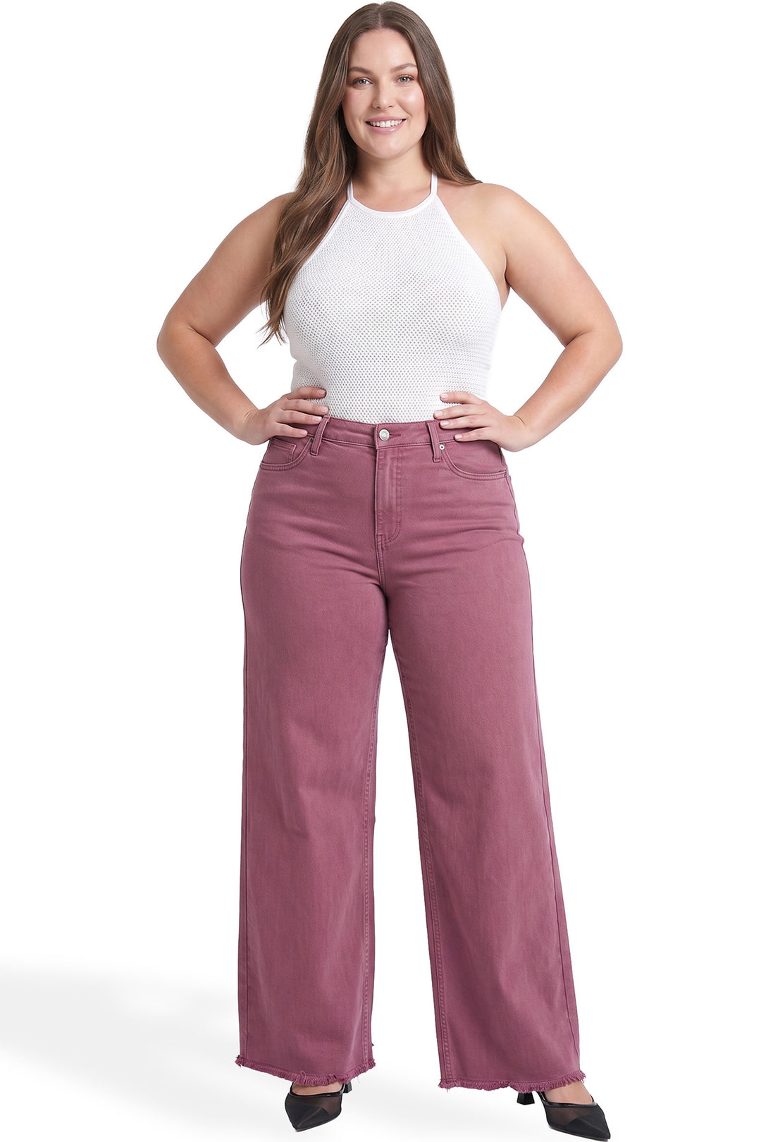 Plus Chloe High Rise Frayed Wide Leg Pants