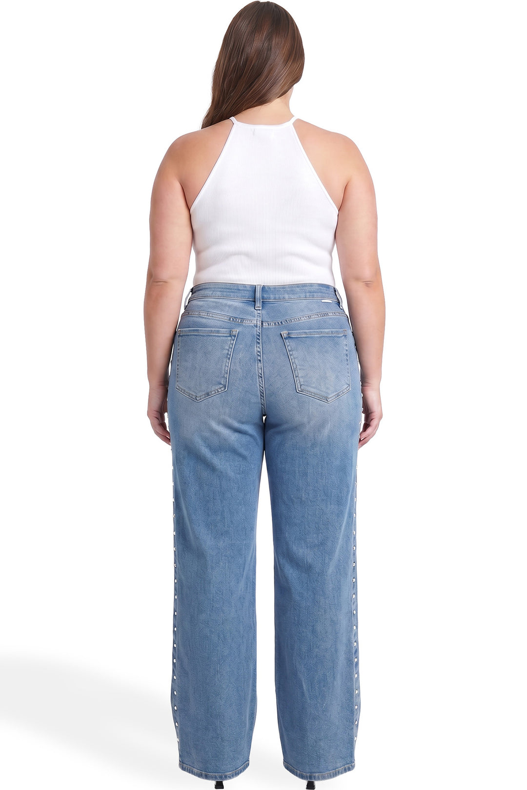 Plus Chloe High Rise Wide Leg Jeans with Studs