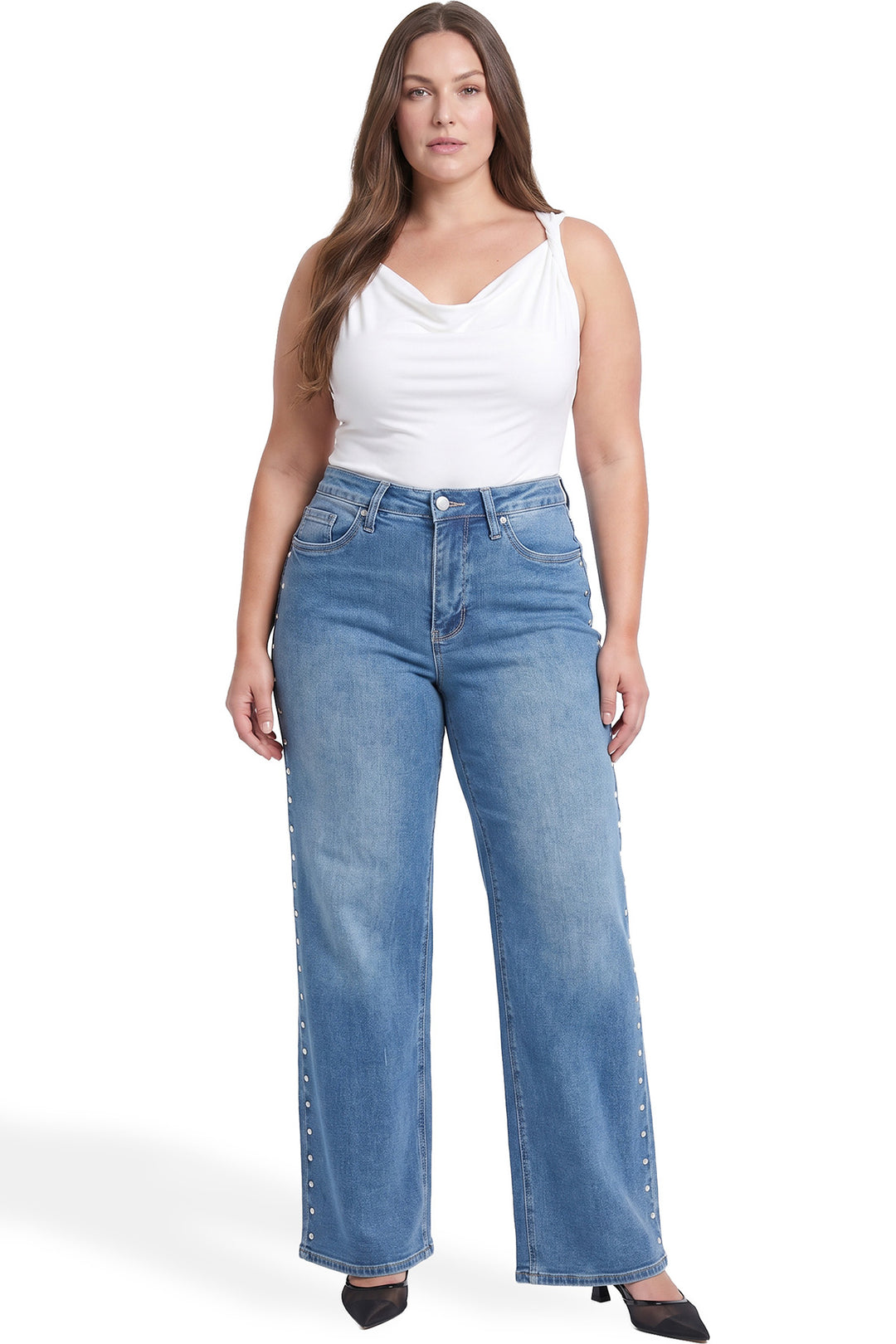 Plus Chloe High Rise Wide Leg Jeans with Studs