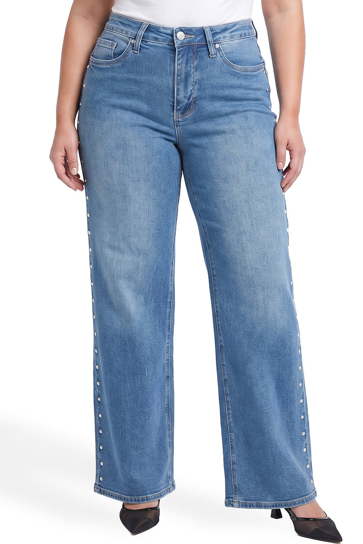 Plus Chloe High Rise Wide Leg Jeans with Studs