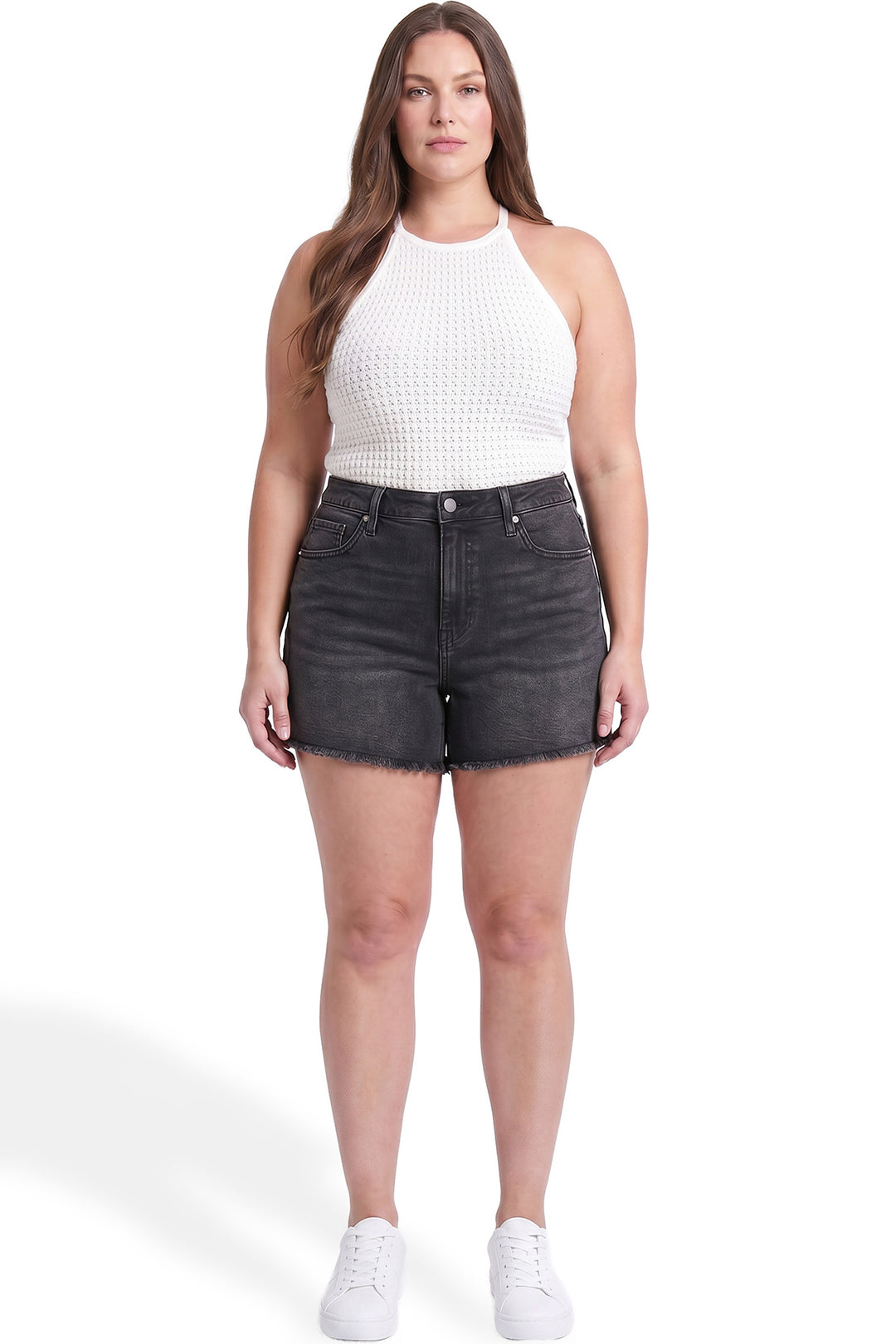 Plus Essential High Rise Fray Hem Shorts