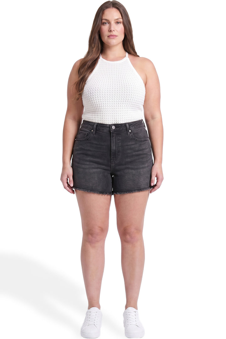 Plus Essential High Rise Fray Hem Shorts