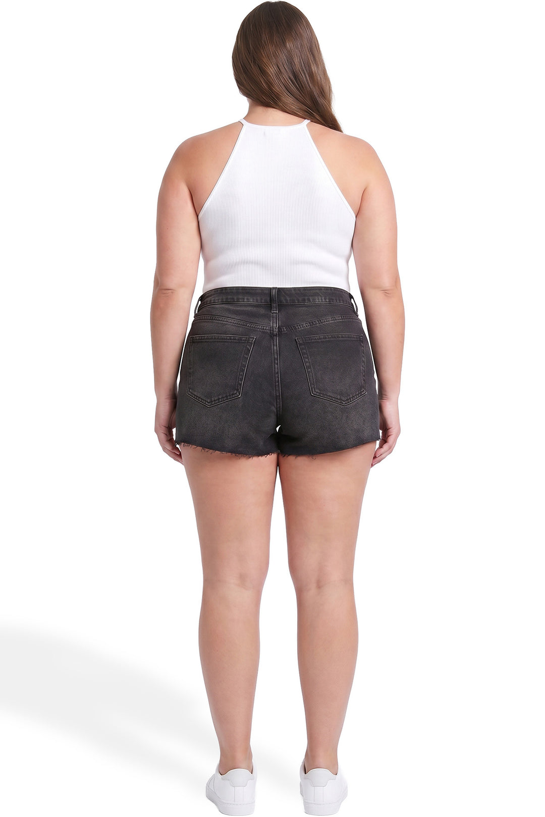 Plus Essential High Rise Fray Hem Shorts