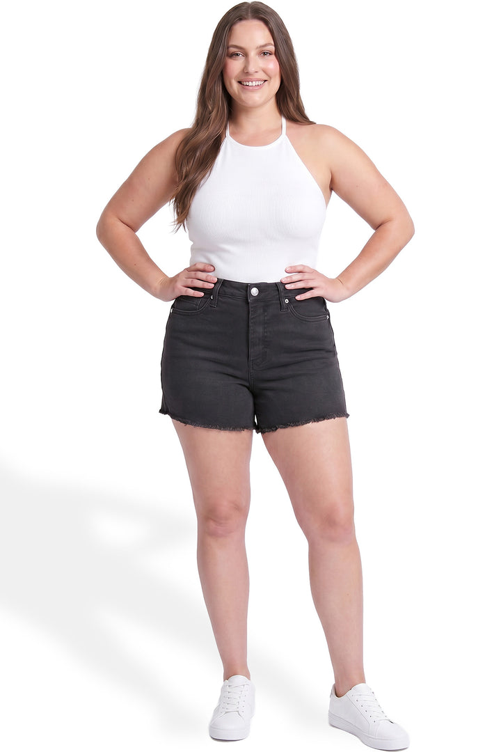 Plus Essential High Rise Fray Hem Shorts