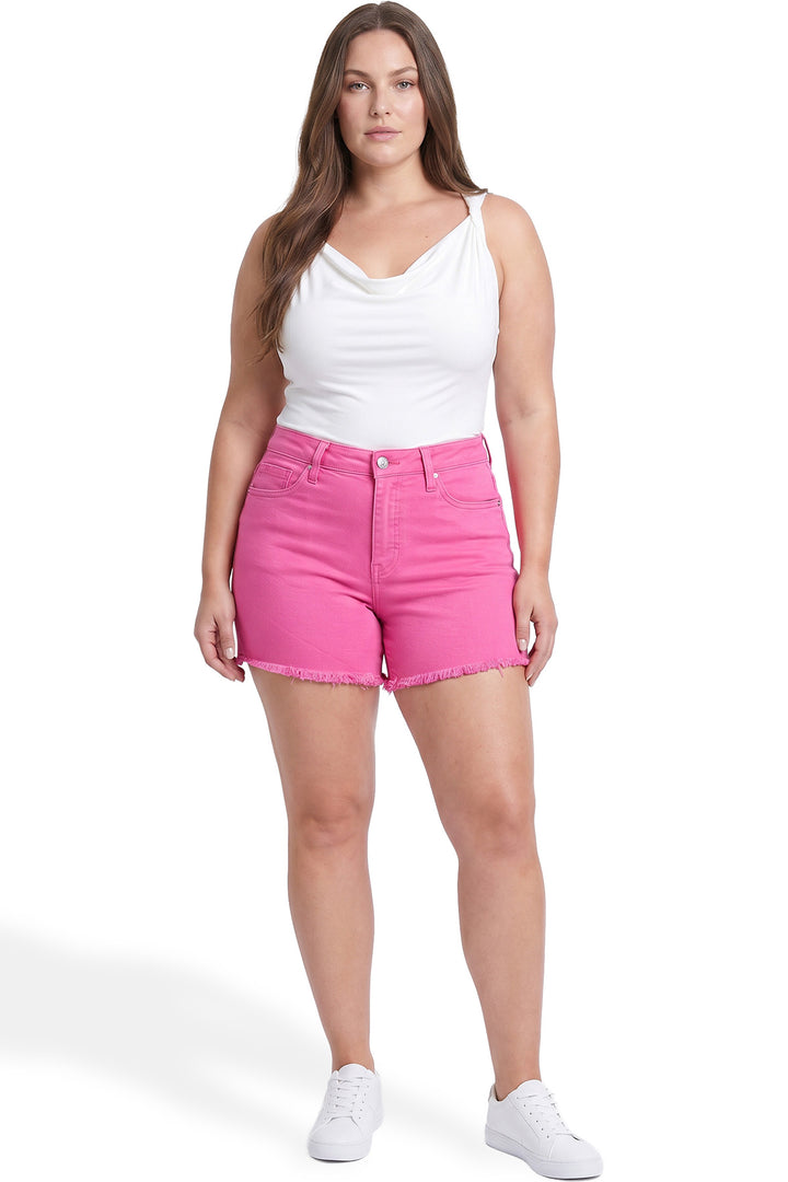 Plus Essential High Rise Fray Hem With Side Slit Shorts