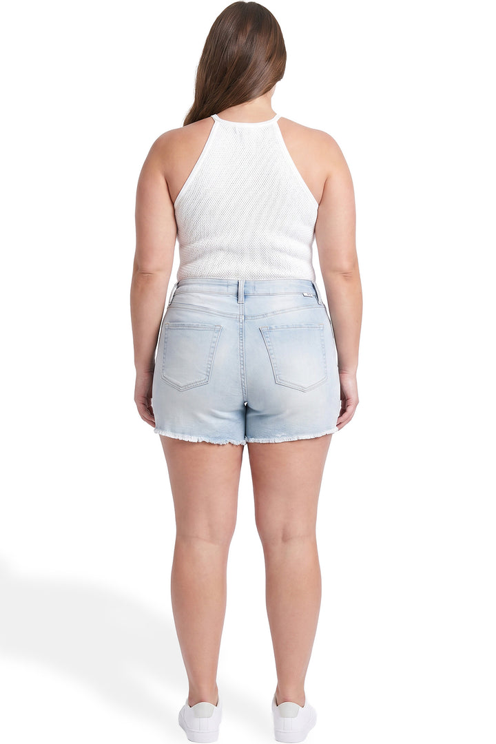 Plus Essential High Rise Fray Hem With Side Slit Shorts