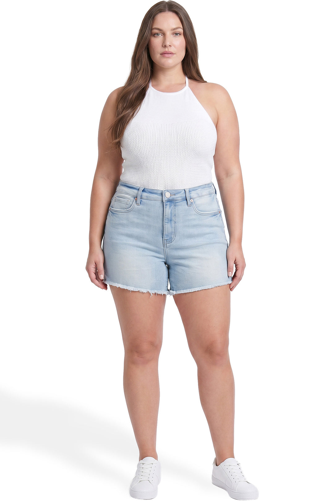 Plus Essential High Rise Fray Hem With Side Slit Shorts