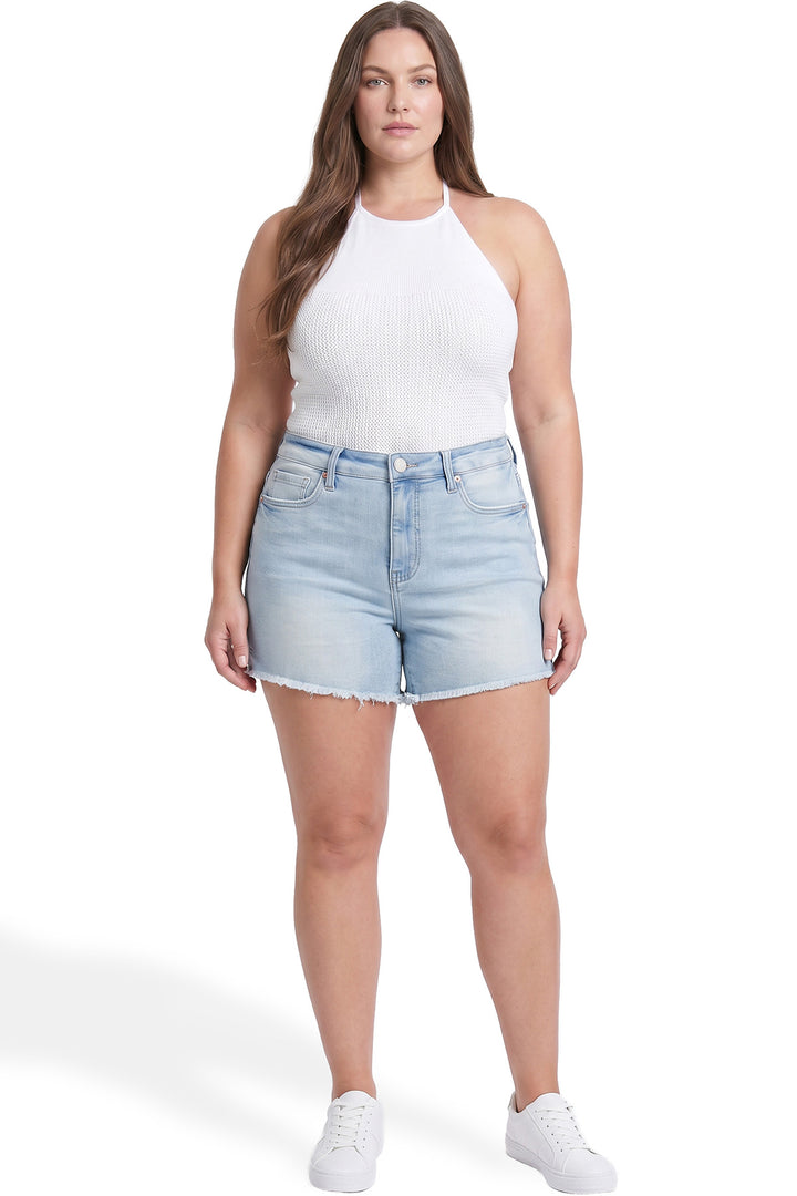 Plus Essential High Rise Fray Hem With Side Slit Shorts