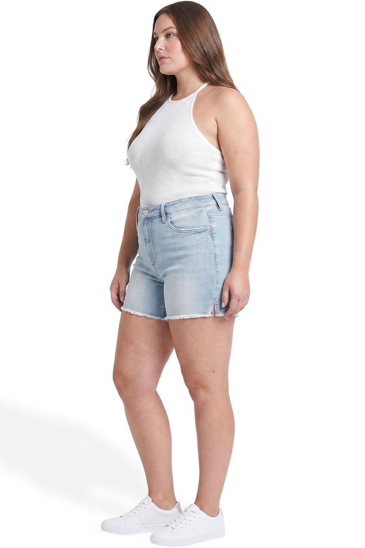 Plus Essential High Rise Fray Hem With Side Slit Shorts