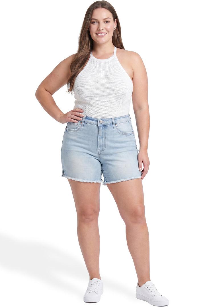 Plus Essential High Rise Fray Hem With Side Slit Shorts