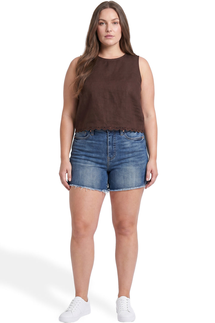 Plus Essential High Rise Fray Hem With Side Slit Shorts