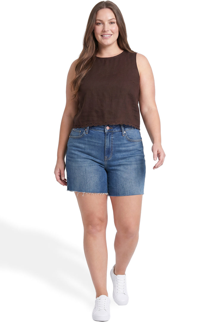 Plus Essential High Rise Fray Hem With Side Slit Shorts