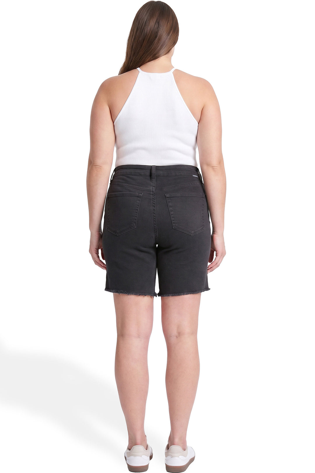 Plus High Rise Frey Hem Long Shorts