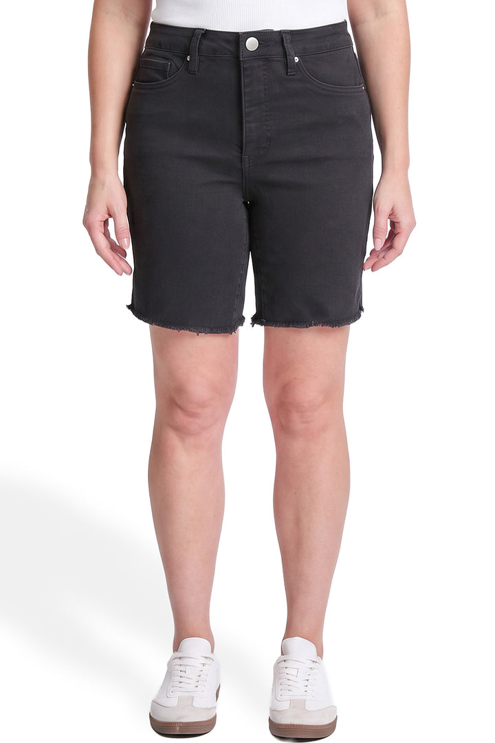 Plus High Rise Frey Hem Long Shorts