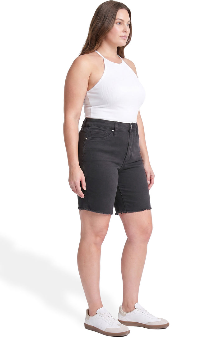 Plus High Rise Frey Hem Long Shorts