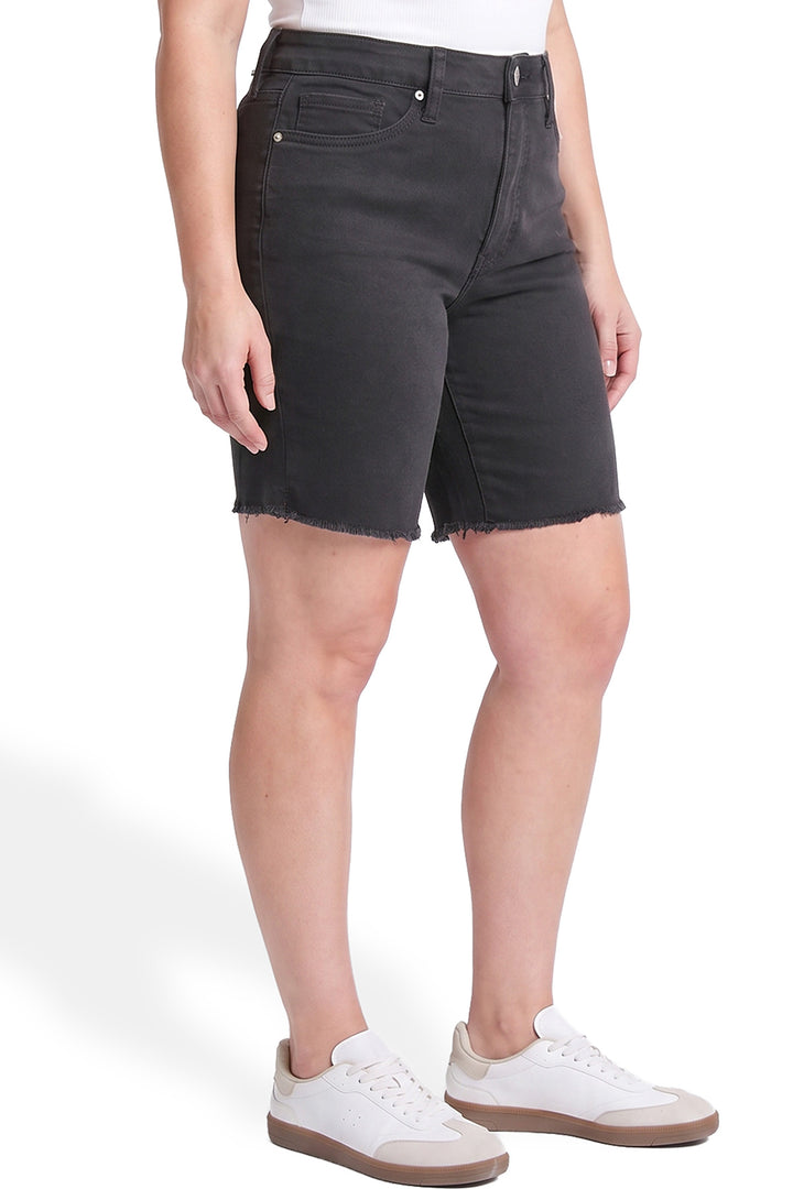 Plus High Rise Frey Hem Long Shorts