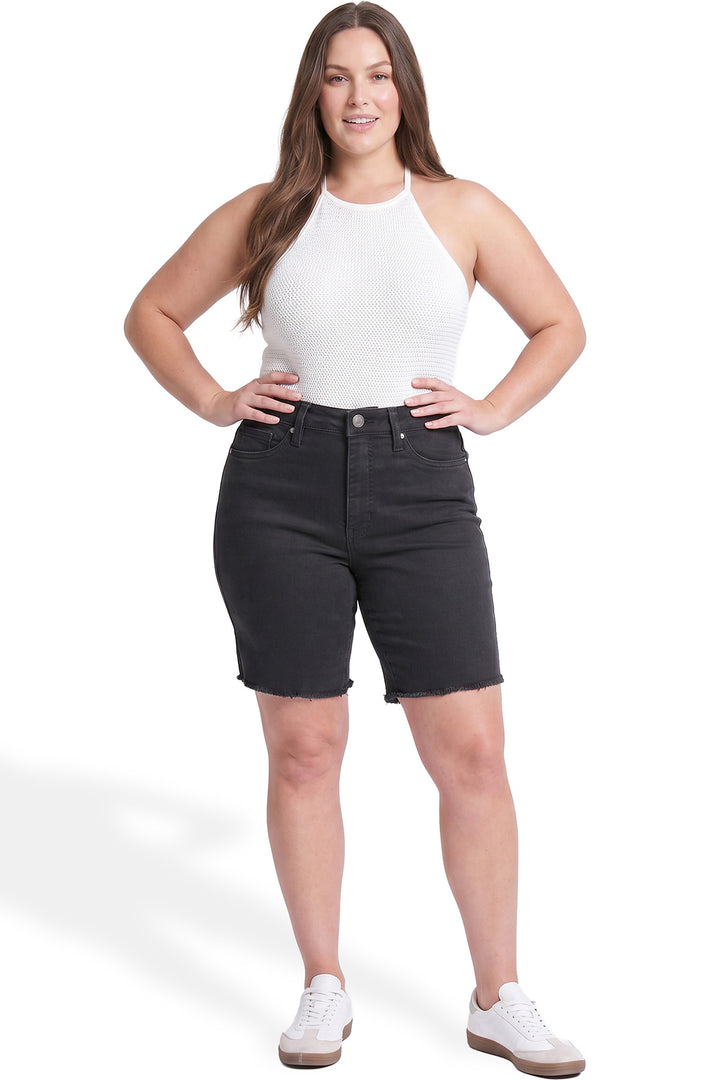 Plus High Rise Frey Hem Long Shorts